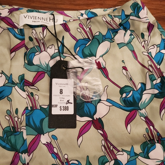 Vivienne Hu Green Floral Print Wide Leg Pants SZ 8 - Picture 4 of 7